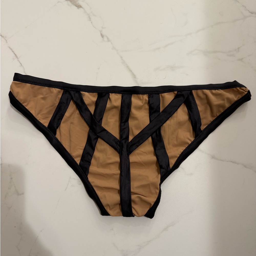 Beach Bunny Tan and Black Strappy Bikini Bottoms